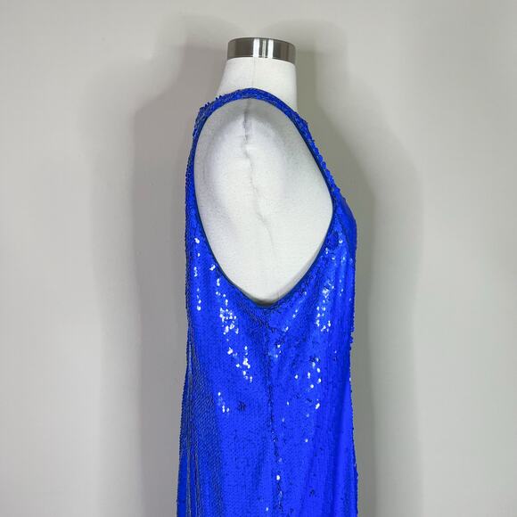 NEW Eloquii | Sequin Blue Halter Sparkle Plus Size Slit Midi Maxi Sexy Dress 16 - Picture 7 of 13